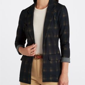 Liverpool Princess Dart Boyfriend Blazer in Navy Amber Tartan Plaid